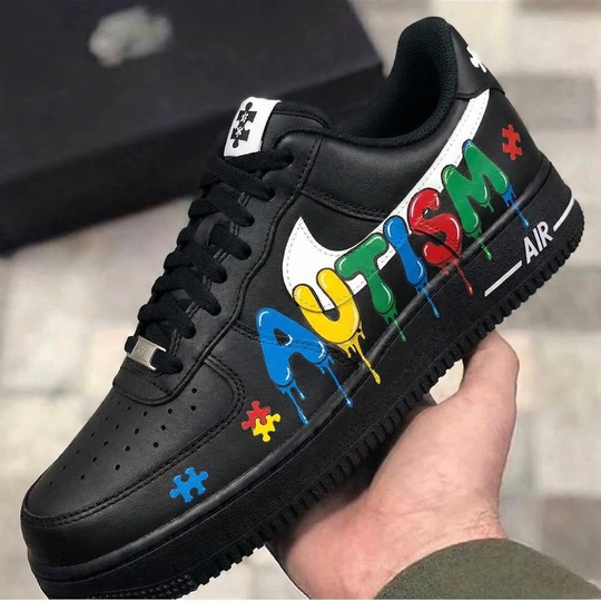 Custom Air Force 1 Black Autism Puzzle Pattern