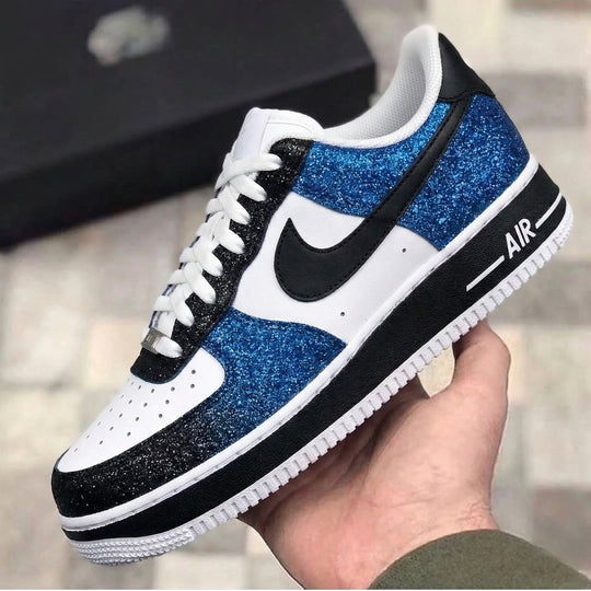 Custom Air Force 1 Black Baby Blue Glitter