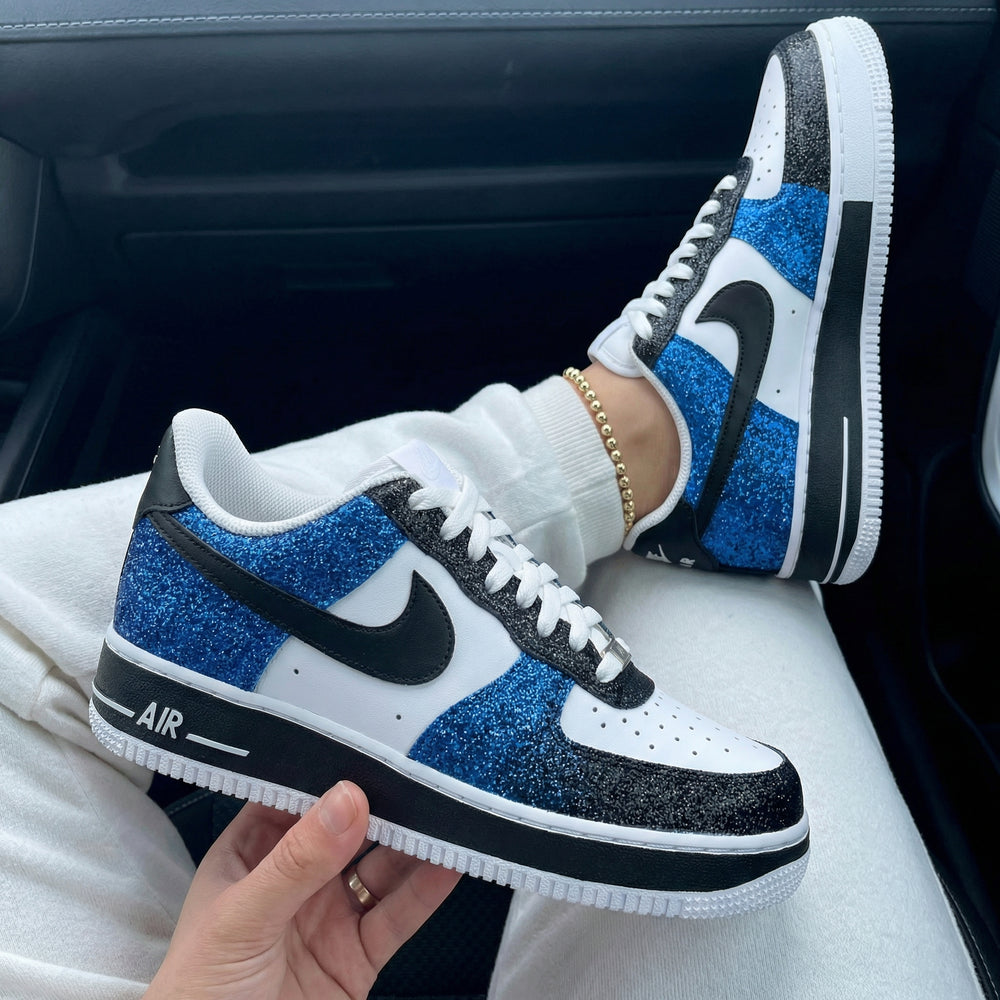 Custom Air Force 1 Black Baby Blue Glitter