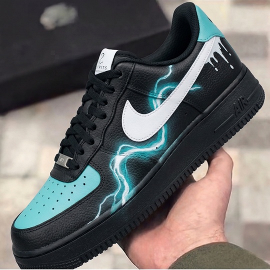 Custom Air Force 1 Black Baby Blue Lightning Drip