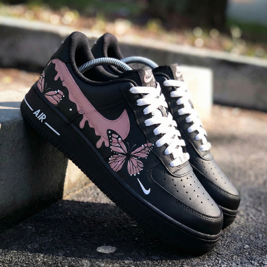 Custom Air Force 1 Black Baby Pink Butterflies