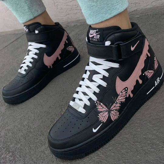 Custom Air Force 1 Black Baby Pink Butterflies