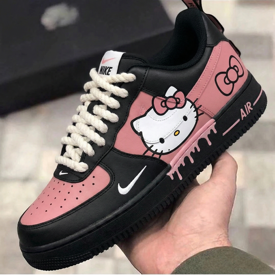 Custom Air Force 1 Black Baby Pink Hello Kitty