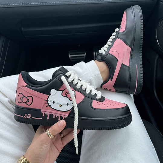 Custom Air Force 1 Black Baby Pink Hello Kitty