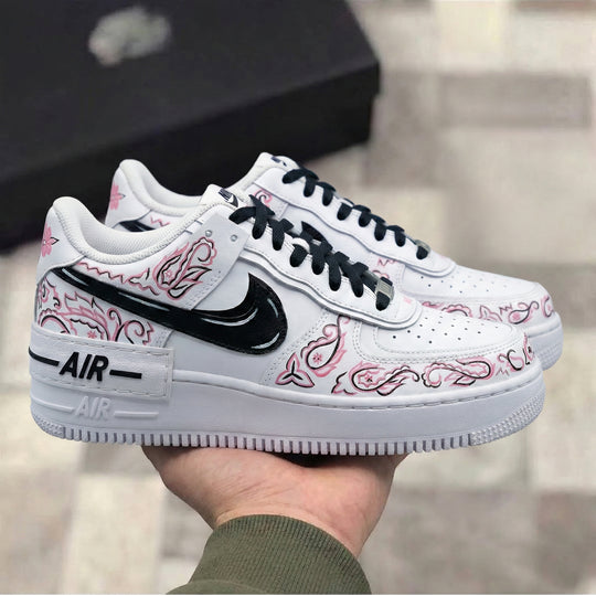 Custom Air Force 1 Black Baby Pink Paisley Pattern