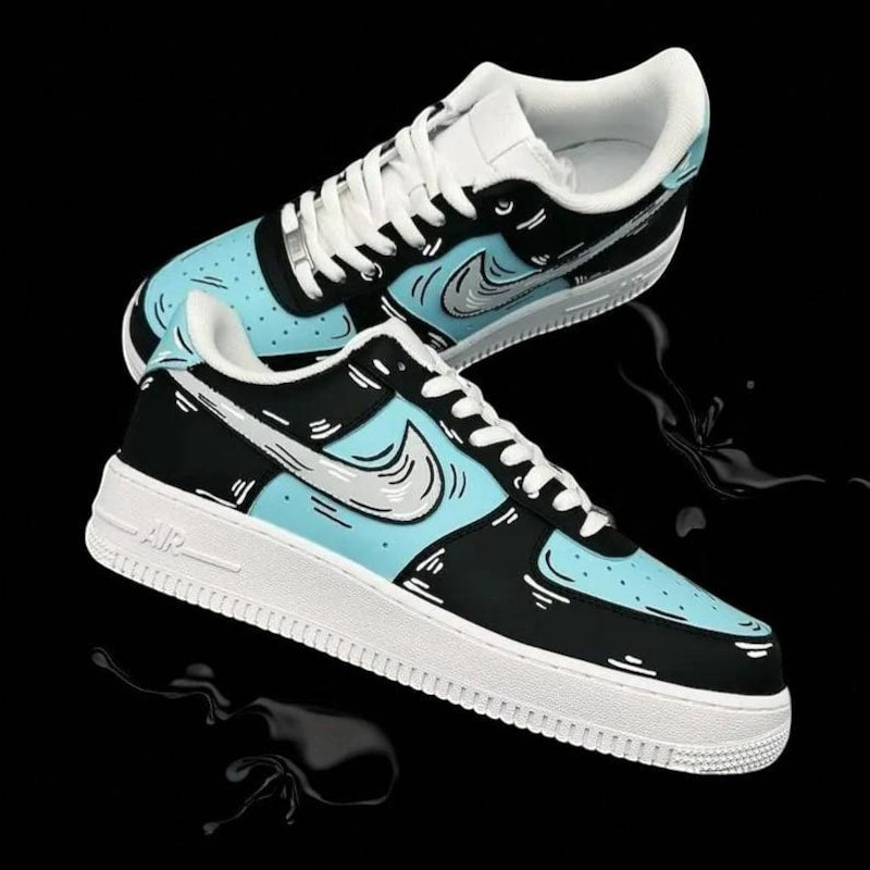 Custom Air Force 1 Black Blue Cartoon Pattern