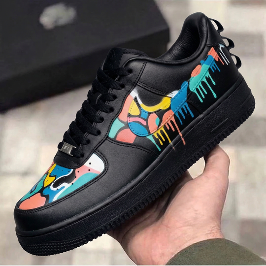 Custom Air Force 1 Black Colorful Drip Paint