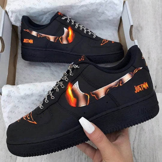 Custom Air Force 1 Black Flame Design