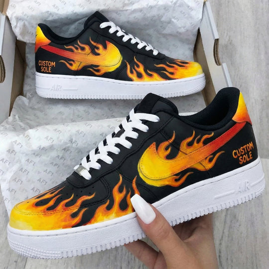 Custom Air Force 1 Black Flame Design