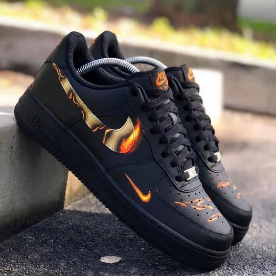 Custom Air Force 1 Black Flame Design