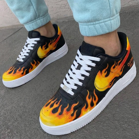 Custom Air Force 1 Black Flame Design
