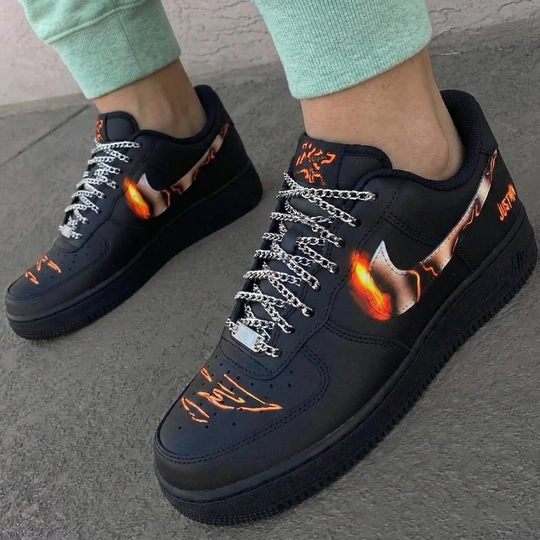 Custom Air Force 1 Black Flame Design