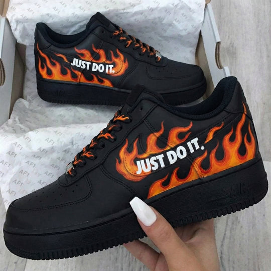 Custom Air Force 1 Black Flame Just Do It Design