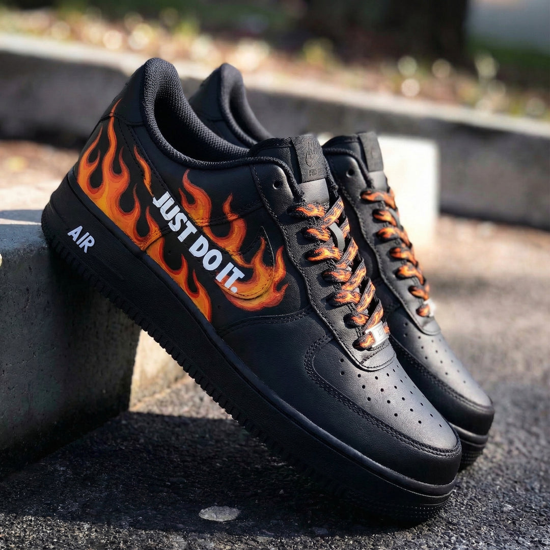 Custom Air Force 1 Black Flame Just Do It Design