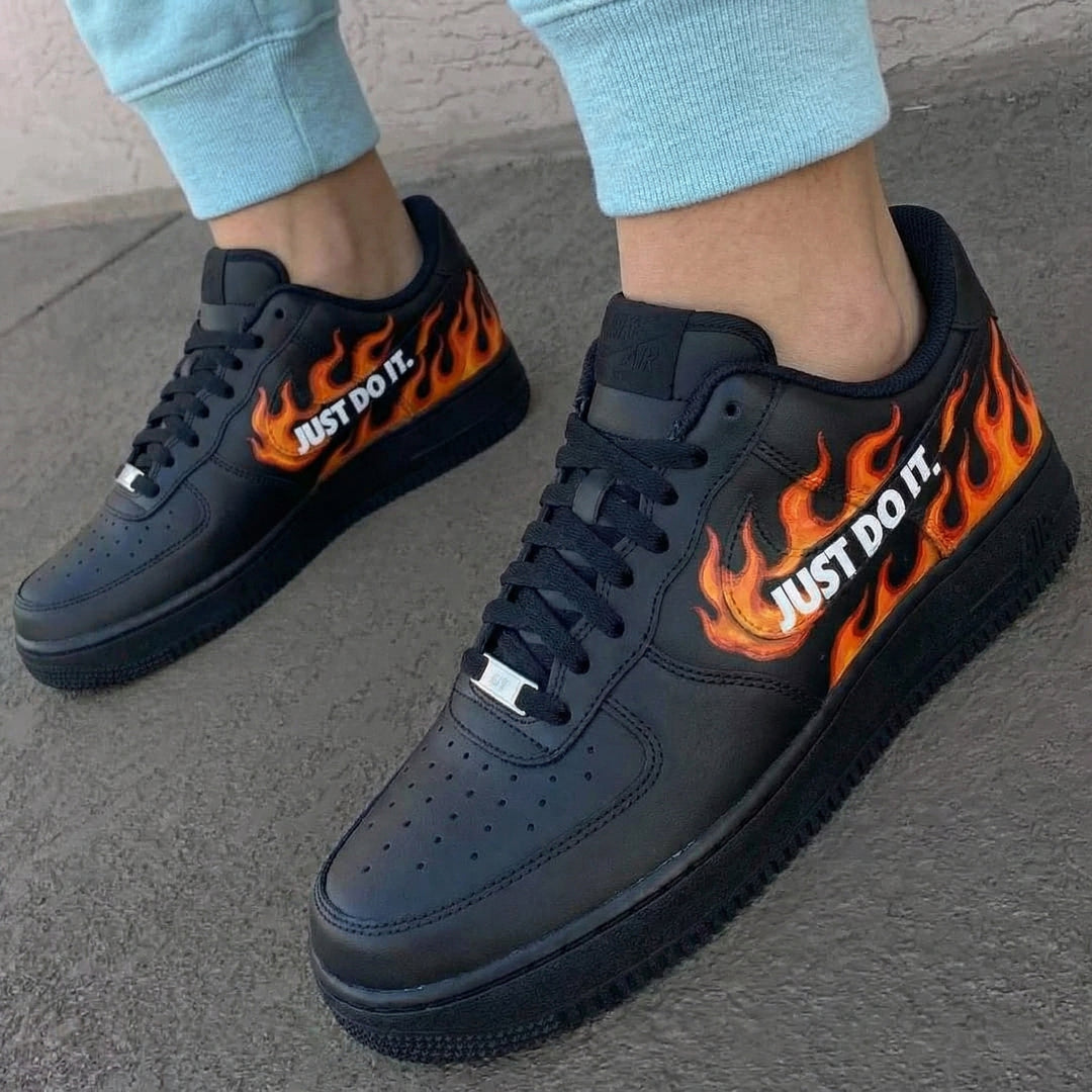 Custom Air Force 1 Black Flame Just Do It Design