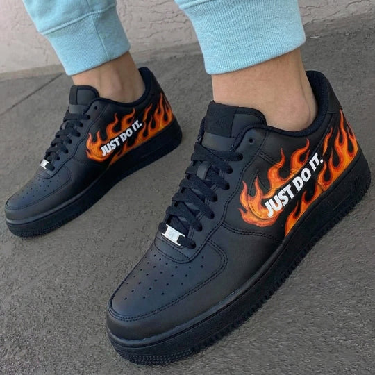 Custom Air Force 1 Black Flame Just Do It Design