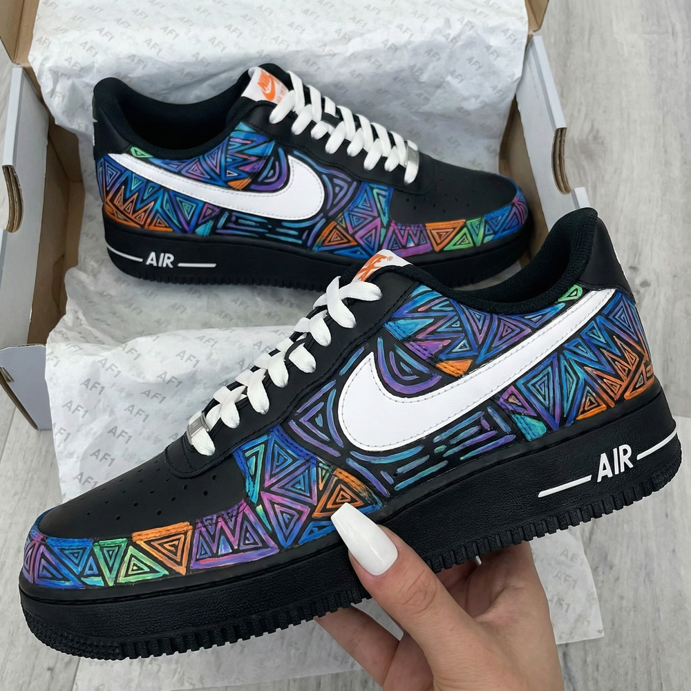 Custom Air Force 1 Black Geometric Pattern