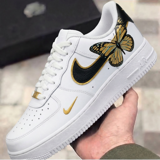 Custom Air Force 1 Black Gold Butterfly
