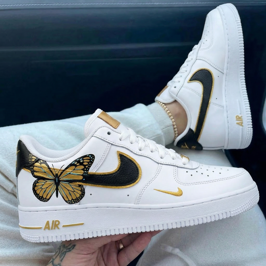 Custom Air Force 1 Black Gold Butterfly