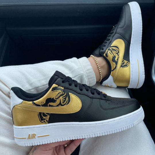 Custom Air Force 1 Black Gold Dinosaur Design
