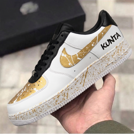 Custom Air Force 1 Black Gold Splatter KUNTA Fox Head