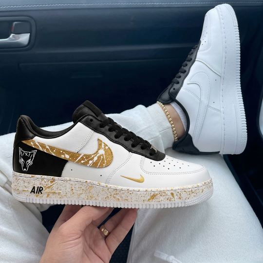 Custom Air Force 1 Black Gold Splatter KUNTA Fox Head