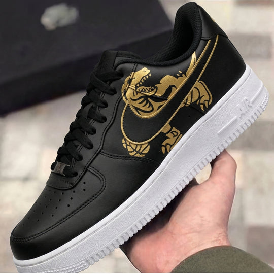 Custom Air Force 1 Black Golden T Rex Owl
