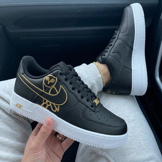 Custom Air Force 1 Black Golden T Rex Owl
