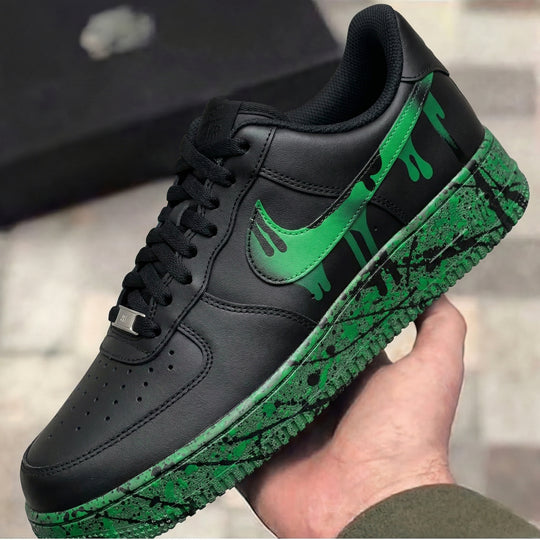 Custom Air Force 1 Black Green Drip Splatter