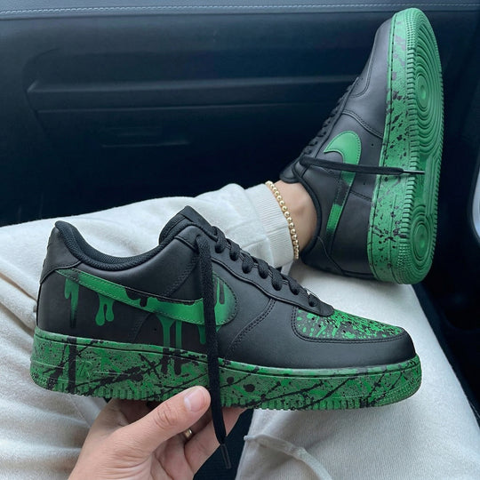 Custom Air Force 1 Black Green Drip Splatter