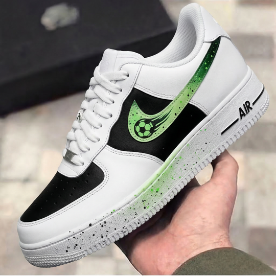 Custom Air Force 1 Black Green Soccer Ball Splatter