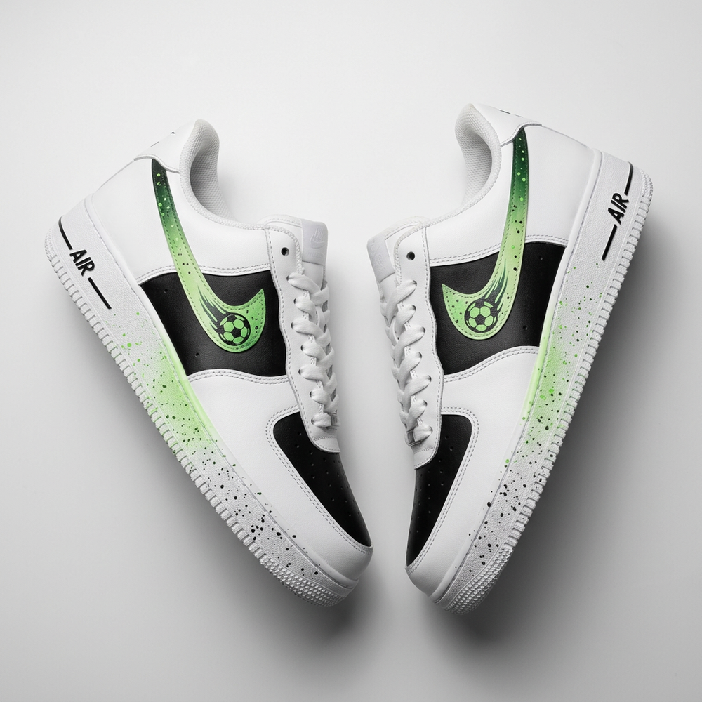 Custom Air Force 1 Black Green Soccer Ball Splatter