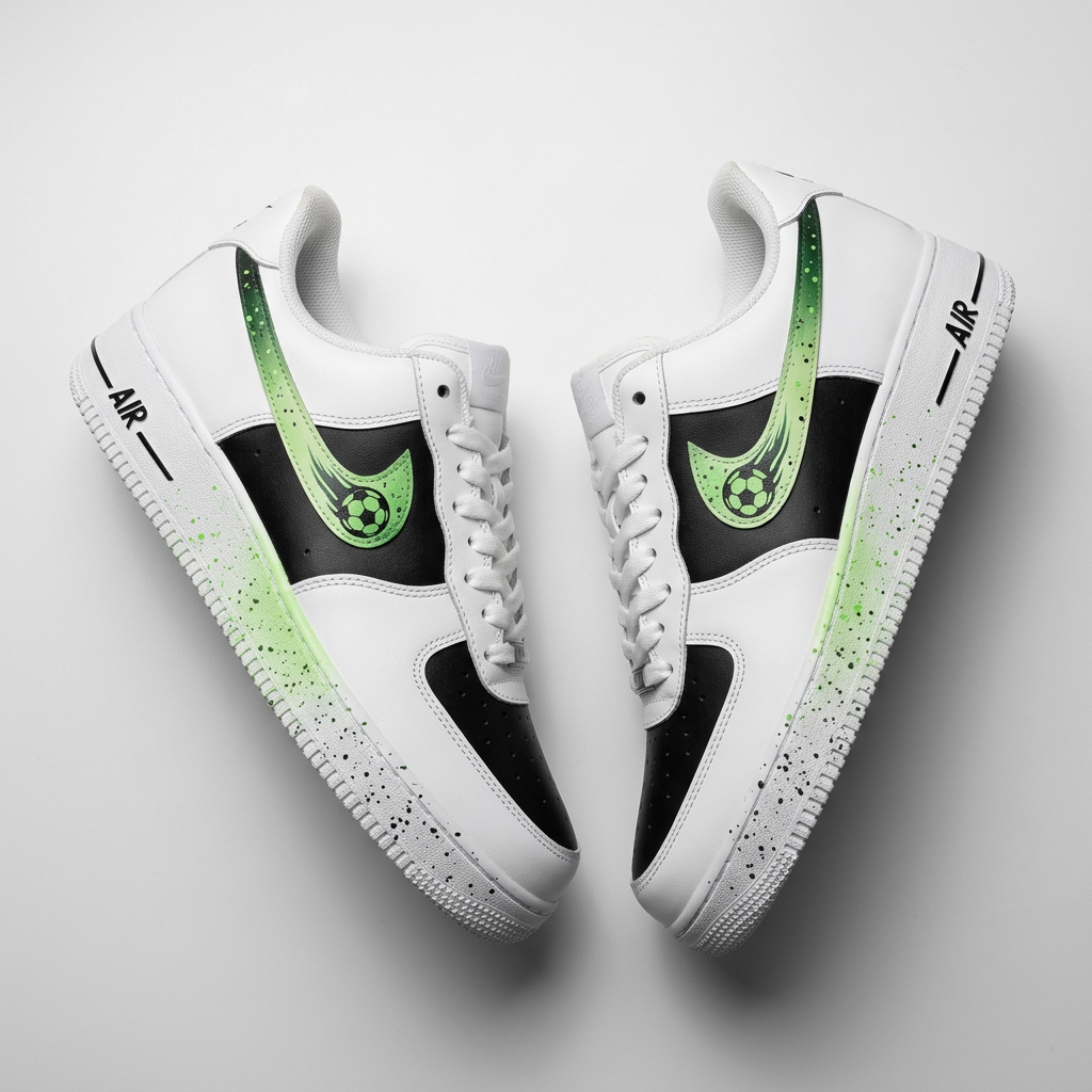 Custom Air Force 1 Black Green Soccer Ball Splatter