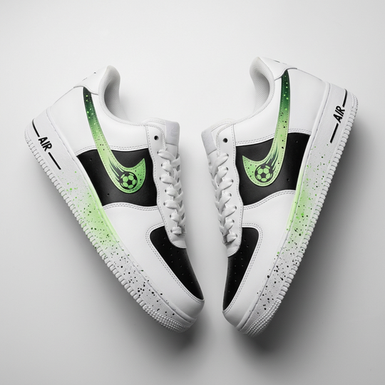 Custom Air Force 1 Black Green Soccer Ball Splatter