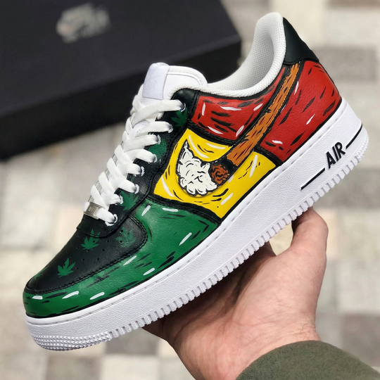 Custom Air Force 1 Black Green Yellow Red Cannabis Leaves Pipe