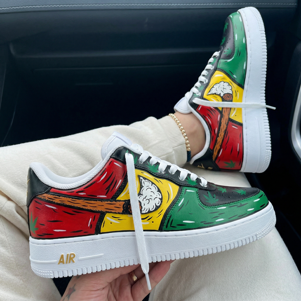 Custom Air Force 1 Black Green Yellow Red Cannabis Leaves Pipe
