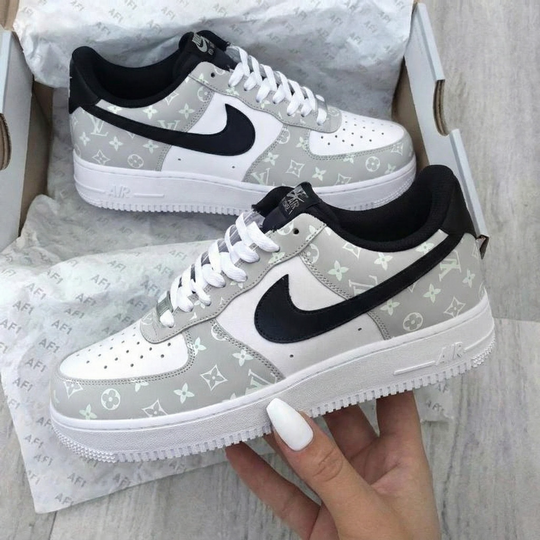Custom Air Force 1 Black Grey LV Pattern