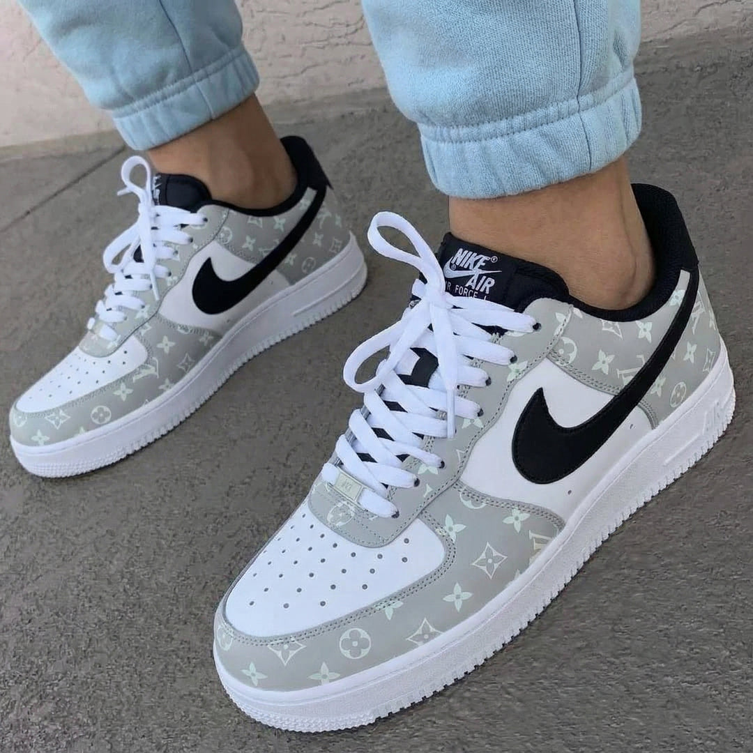Custom Air Force 1 Black Grey LV Pattern