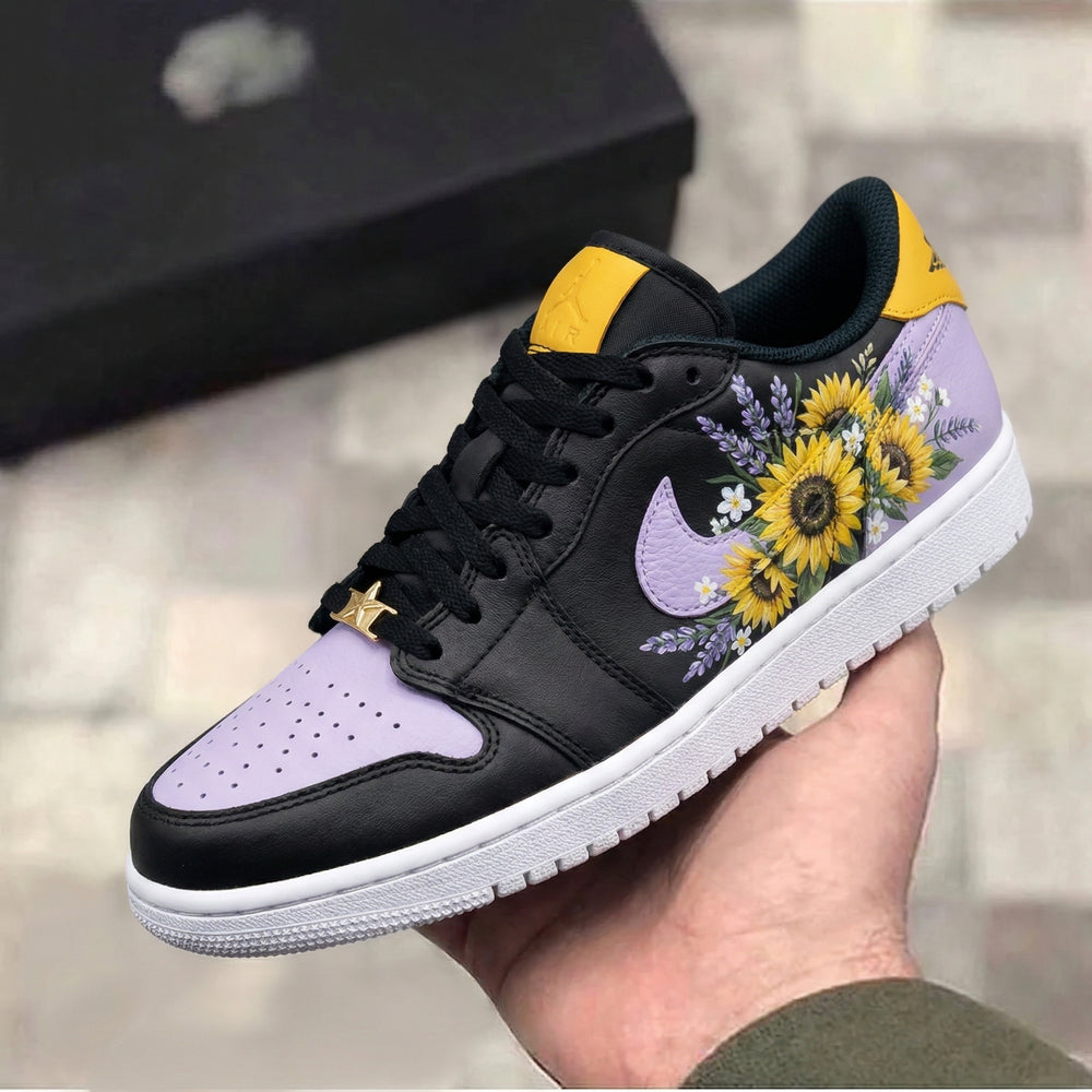 Custom Air Force 1 Black Lavender Sunflower Design