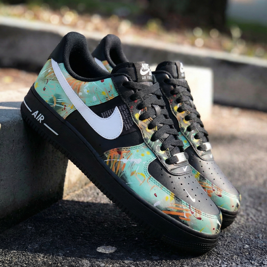 Custom Air Force 1 Black Mint Green Abstract Art