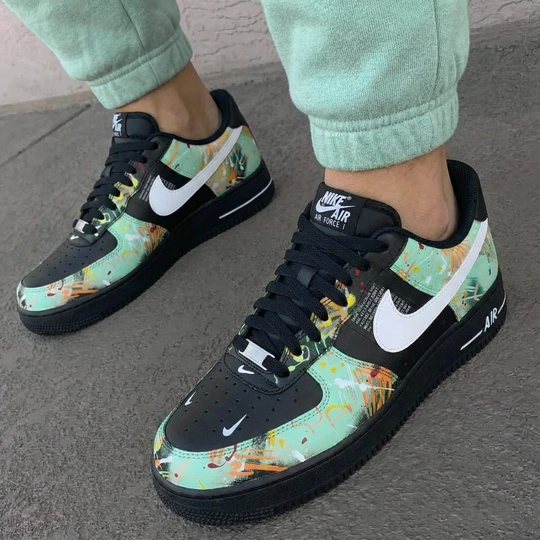 Custom Air Force 1 Black Mint Green Abstract Art