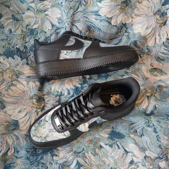 Custom Air Force 1 Black Oil Painting Floral Pattern