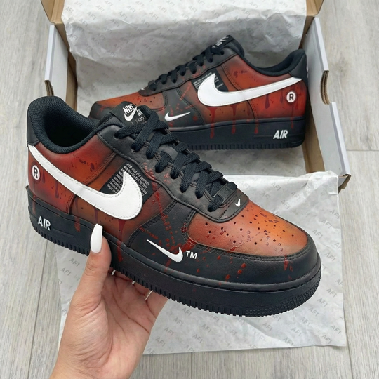 Custom Air Force 1 Black Orange Blood - Splatter Design