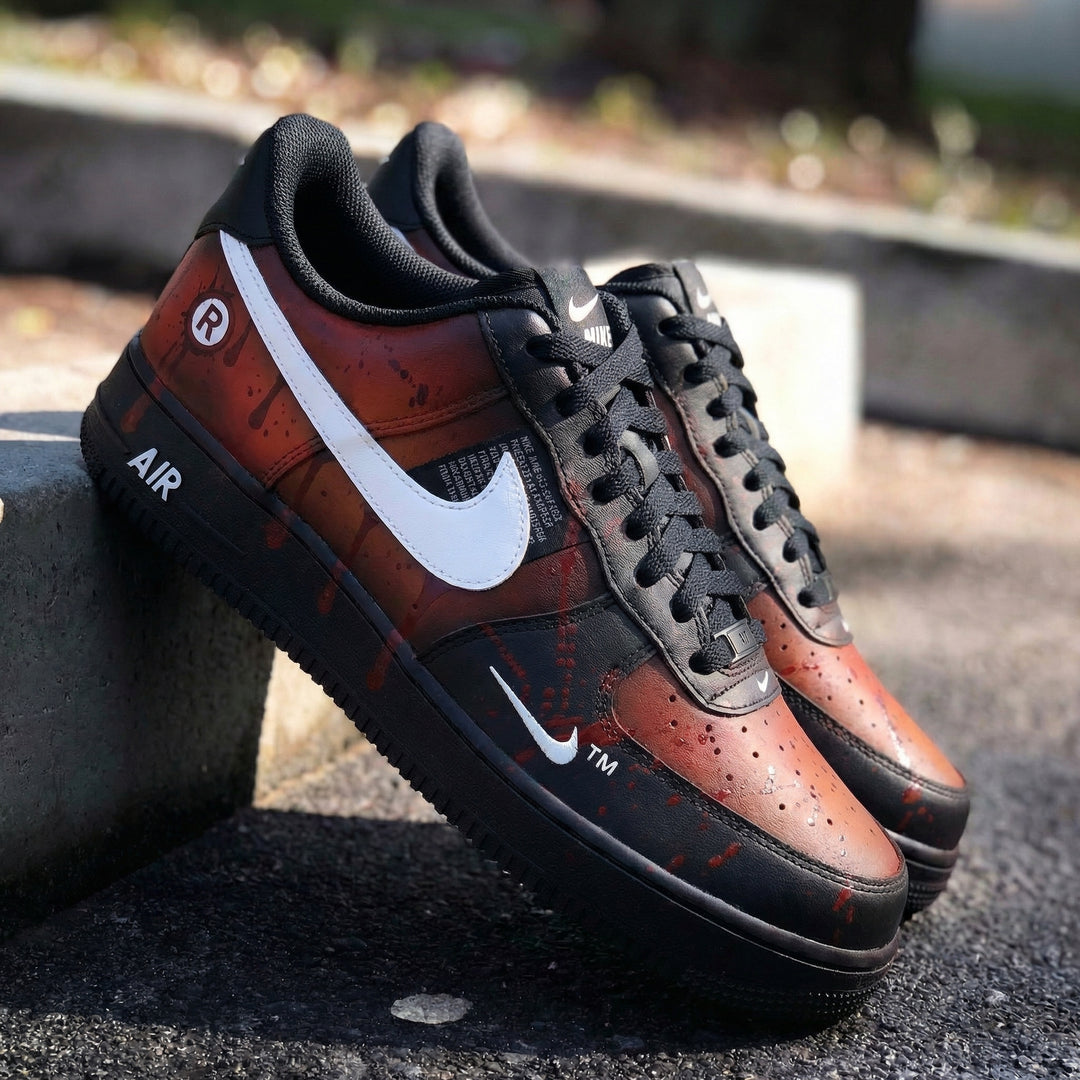 Custom Air Force 1 Black Orange Blood - Splatter Design