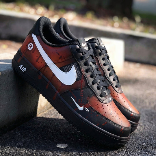 Custom Air Force 1 Black Orange Blood - Splatter Design