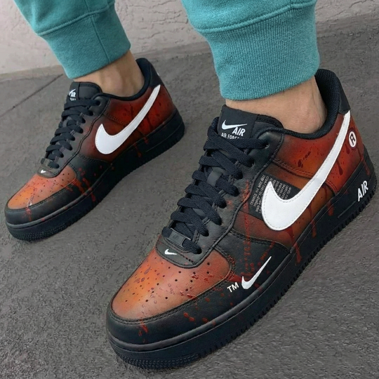 Custom Air Force 1 Black Orange Blood - Splatter Design