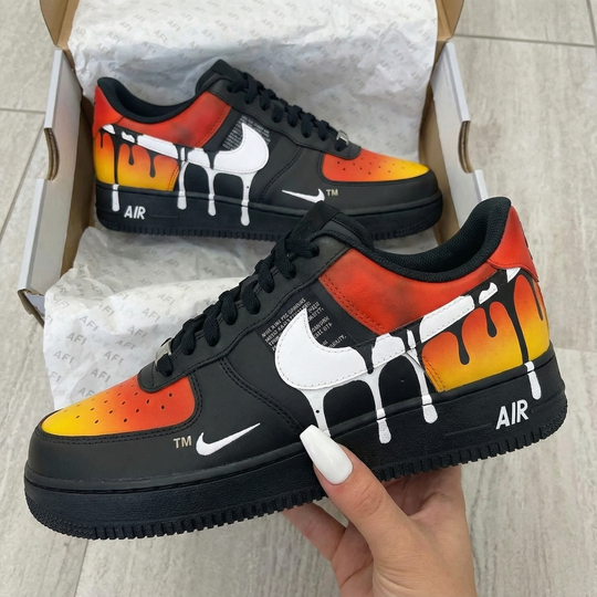 Custom Air Force 1 Black Orange Drip Design