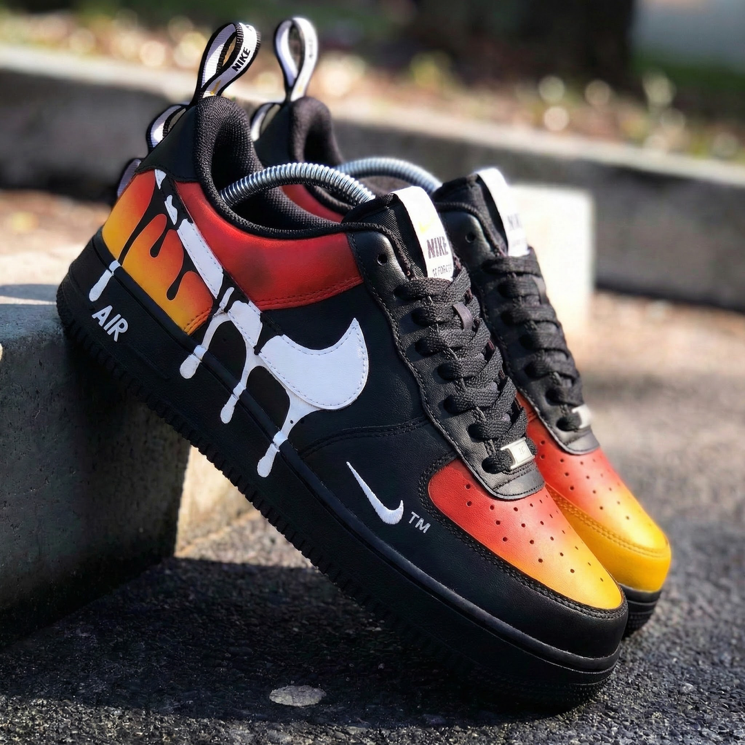 Custom Air Force 1 Black Orange Drip Design