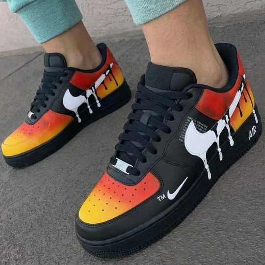 Custom Air Force 1 Black Orange Drip Design