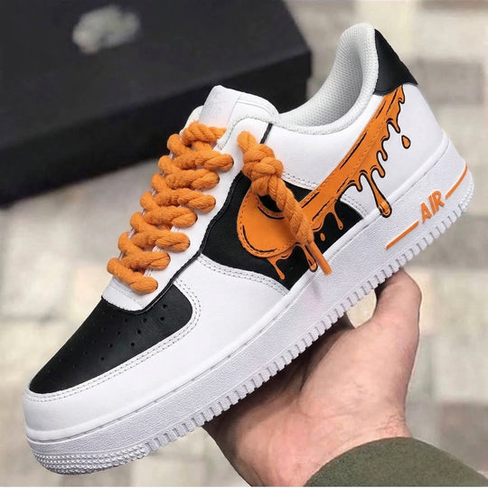 Custom Air Force 1 Black Orange Drip Swoosh